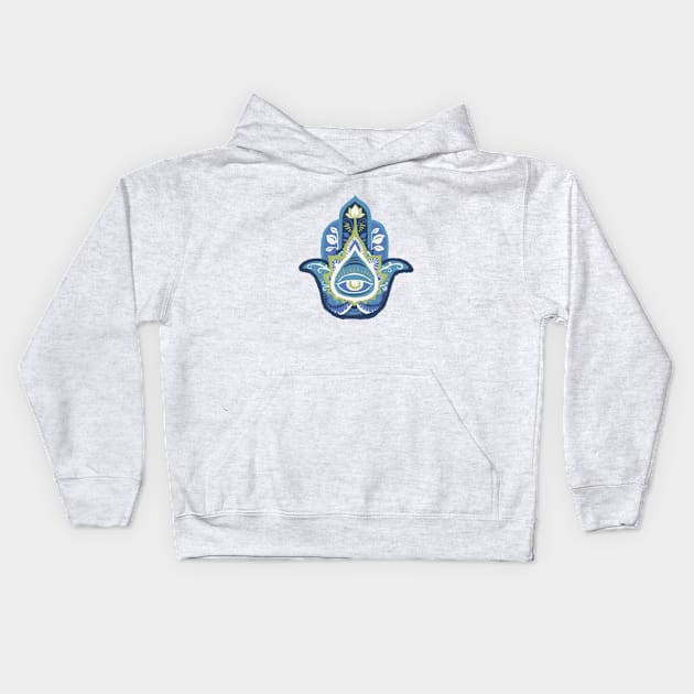 Hamsa Hand - Sapphire(September) Kids Hoodie by akaneyabushita